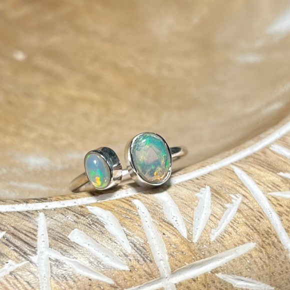 NWOT Two Stone Ethiopian Opal 925 Sterling Silver Adjustable Ring - Picture 5 of 13